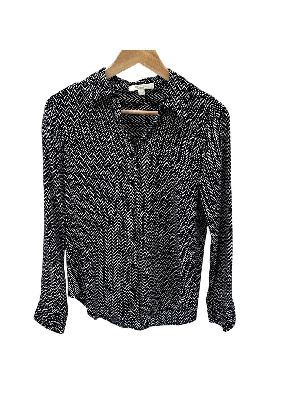 PIPERLIME Herringbone Collared Button Down Shirt Navy White // XS